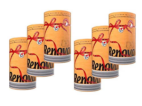 6er Pack Renova Küchenrollen - entspricht 18 Standardrollen - orange - Küchenrolle Küchenpapier 2-lagig - Maxi Rolle - farbig - bunt - Papierrolle - Allzwecktücher von ASKON