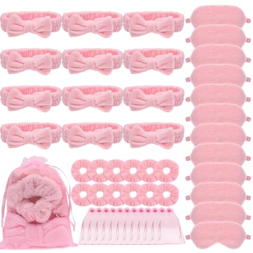 48-teiliges Spa Party Set für Mädchen – Rosa Sleepover Zubehör mit 12 Spa Stirnbändern, 12 Flauschigen Schlafmasken, 12 Samt-Haargummis & 12 Organza-Beuteln – Wellness Mitgebsel für Übernachtungsparty 48-teiliges Spa Party Set für Mädchen – Rosa Sleepover Zubehör mit 12 Spa Stirnbändern, 12 Flauschigen Schlafmasken, 12 Samt-Haargummis & 12 Organza-Beuteln – Wellness Mitgebsel für Übernachtungsparty von ASMIZ