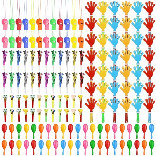 Geräuschmacher für Sportveranstaltungen, 156 Partygeschenke – 42 Handklöppel, 42 Maracas, 24 Pfeifenketten, 24 Blowout-Geräuschmacher, 24 Fransen-Partygebläse zum Anfeuern und Feiern von ASMIZ