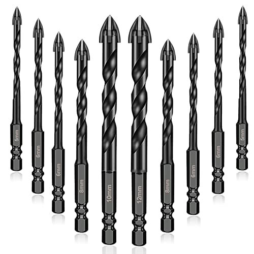 ASNOMY 10pcs Fliesenbohrer Betonbohrer Set, Glasbohrer Keramikbohrer mit Sechskantschaft Steinbohrer Glasbohrersatz Fliesenbohrer-Set für Glas Fliesen Spiegel Beton von ASNOMY