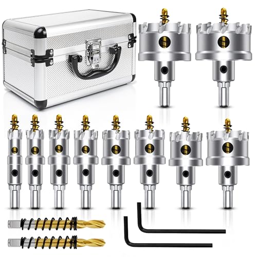ASNOMY 12pcs Lochsäge Hartmetall-Bohrer, 16–54 mm Metall Lochsäge Bohrer Set, TCT-Bohrer-Lochsägen-Set, titanbeschichteter Zentrierbohrer aus Hartmetall, für Edelstahl, Eisen, Holz, Kunststoff ASNOMY 12pcs Lochsäge Hartmetall-Bohrer, 16–54 mm Metall Lochsäge Bohrer Set, TCT-Bohrer-Lochsägen-Set, titanbeschichteter Zentrierbohrer aus Hartmetall, für Edelstahl, Eisen, Holz, Kunststoff von ASNOMY