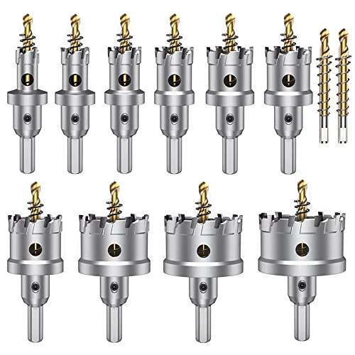 ASNOMY 12pcs Lochsäge Hartmetall-Bohrer, 16–54 mm Metall Lochsäge Bohrer Set, TCT Carbid Lochsägen-Set, titanbeschichteter Zentrierbohrer aus Hartmetall, für Edelstahl, Eisen, Holz, Kunststoff von ASNOMY