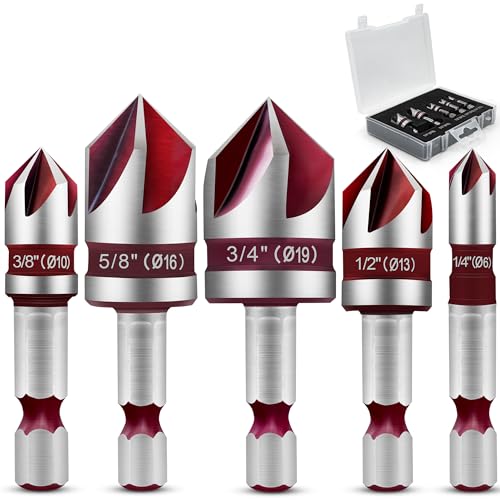 ASNOMY 5 Stück Senker Bohrer Set für Metall, Kegelsenker 82°, Senker und Entgrater Set für Metall,5-schneidiges Senker-Bit-Set für Metall, Holz, Versenker, Holzsenker ASNOMY 5 Stück Senker Bohrer Set für Metall, Kegelsenker 82°, Senker und Entgrater Set für Metall,5-schneidiges Senker-Bit-Set für Metall, Holz, Versenker, Holzsenker von ASNOMY