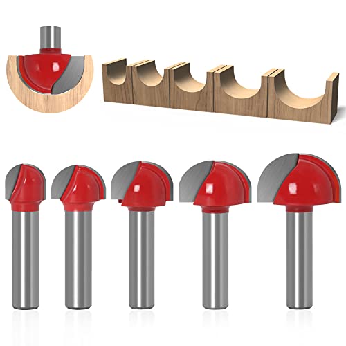 ASNOMY 5 tlg 8 mm Schaft Hartmetall Oberfräser Hohlkehlfräser, Rund Nase Cove Core Box Fräser kugelfräser Holzbearbeitung Fräser - 12mm/16mm/19mm/22mm/25.4mm von ASNOMY