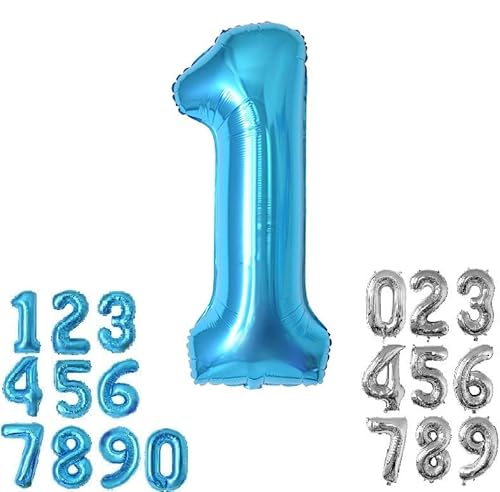 Luftballon 1. geburtstag Zahlen luftballon, Folien ballon geburtstag, 40" XXL (100cm) Riesen Folienballon Geburtstagsdeko Zahlenballons (blau, 1) von ASOFFI