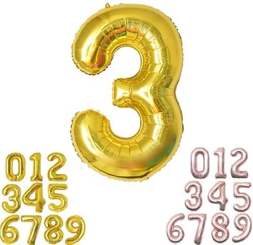 Luftballon 3. geburtstag Zahlen luftballon, Folien ballon 1 geburtstag, 40" XXL (100cm) Riesen Folienballon Geburtstagsdeko Zahlenballons (Gold, 3) von ASOFFI