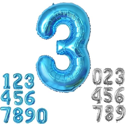 Luftballon 3. geburtstag Zahlen luftballon, Folien ballon 1 geburtstag, 40" XXL (100cm) Riesen Folienballon Geburtstagsdeko Zahlenballons (blau, 3) von ASOFFI