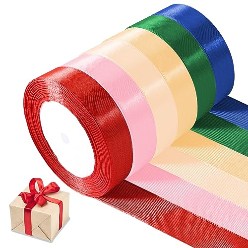 6 Farben 138M x 20mm Geschenkband, ASOFTY Satinband Schleifenband Seidenbänder zum Basteln und Geschenk Verpacken, Dekoration, Blumen, Basteln, Dunkler Regenbogen (23M/pro Volumen) von ASOFTY