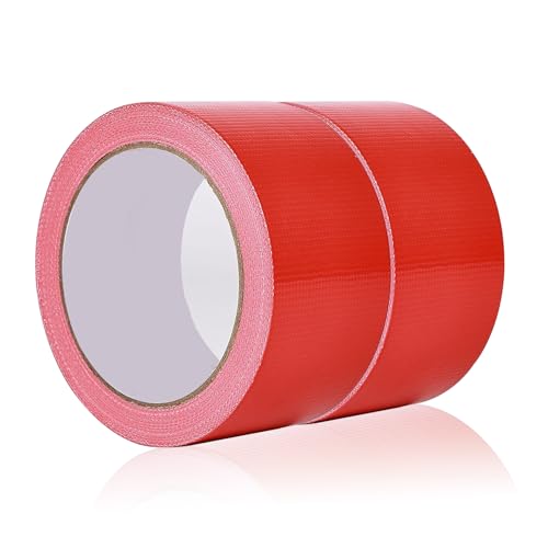 ASOFTY 2 Rollen Gaffer Tape, 50mm x 20m Bunt Gaffer-Band, Klebeband mit Starker Klebkraft, Panzerband, Duct Tape, Gewebe-Klebeband für Reparaturen Industrielle (Rot) von ASOFTY