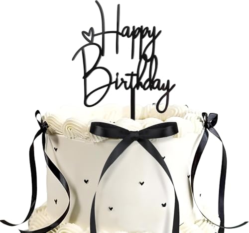 ASOMI Alles Gute zum Geburtstag Kuchendekoration, 1 Stück Stilvolle Papier-Kuchendeko mit 10 Schleifendekoration, für Geburtstagstorte (Schwarz) von ASOMI