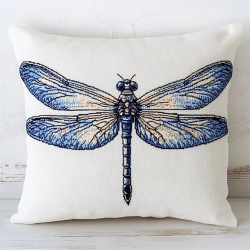 ASONGLINGO DIY Latch Cushion,Latch Hook Kits, Embroidery Rug Set, Handmade Crochet Cushion, Knüpfkissen Set für Erwachsene, 43x43cm(Blaue Libelle) von ASONGLINGO
