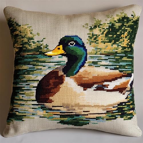 ASONGLINGO DIY Latch Cushion,Latch Hook Kits, Embroidery Rug Set, Handmade Crochet Cushion, Knüpfkissen Set für Erwachsene, 43x43cm(Enten im Fluss) von ASONGLINGO