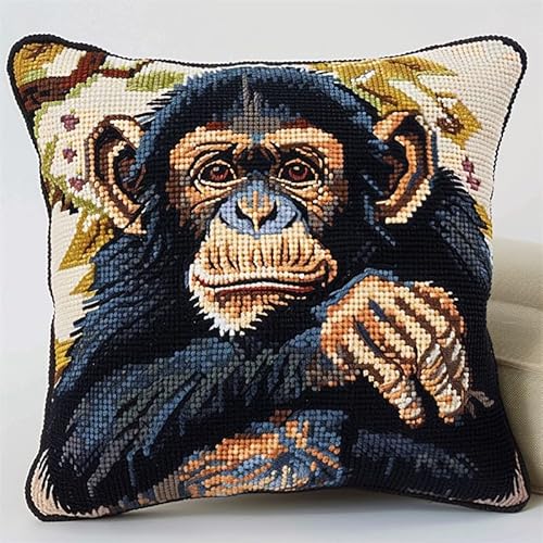 ASONGLINGO DIY Latch Cushion,Latch Hook Kits, Embroidery Rug Set, Handmade Crochet Cushion, Knüpfkissen Set für Erwachsene, 43x43cm(Tier Affe) von ASONGLINGO