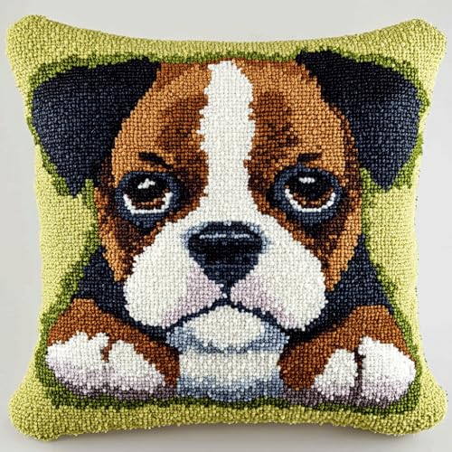 ASONGLINGO DIY Latch Cushion,Latch Hook Kits, Embroidery Rug Set, Handmade Crochet Cushion, Knüpfkissen Set für Erwachsene, 43x43cm(Tier Hund) von ASONGLINGO