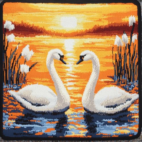 ASONGLINGO DIY Latch Cushion,Latch Hook Kits, Embroidery Rug Set, Handmade Crochet Cushion, Knüpfkissen Set für Erwachsene, 43x43cm(Weißer Schwan) von ASONGLINGO