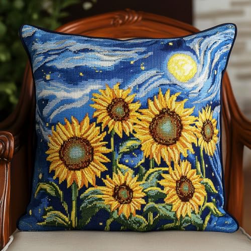 ASONGLINGO DIY Latch Hook Cushion Kit Latch Hook Set Sofa Cushion Cover, Stickset Erwachsene 43x43cm(Sonnenblume) von ASONGLINGO