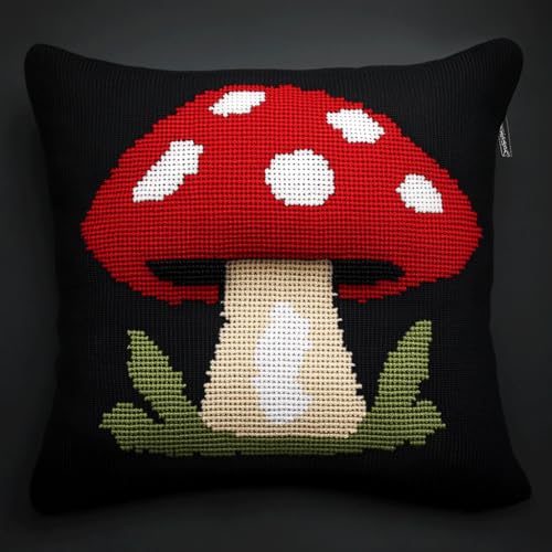 ASONGLINGO Knotting Cushion Set, Latch Cushion Kit for Beginners, DIY Latch Hook Set, Knüpfkissen Kits 43 x 43 cm(Cartoon-Pilz) von ASONGLINGO