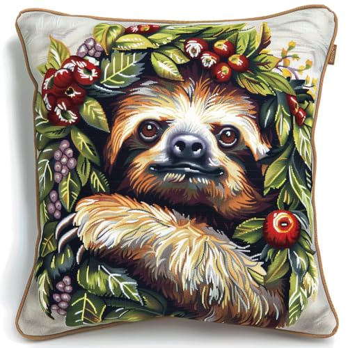 ASONGLINGO Knotting Cushion Set, Tier Faultier und Kranz Latch Cushion Kit for Beginners, DIY Latch Hook Set, Knüpfkissen Kits 43x43cm von ASONGLINGO