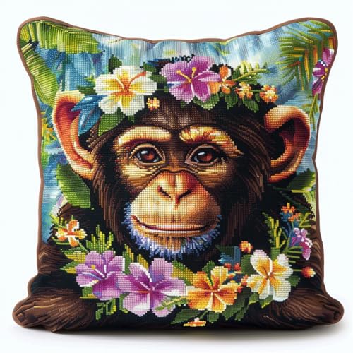 ASONGLINGO Knotting Cushion Set, Tiere, Affen und Blumen Latch Cushion Kit for Beginners, DIY Latch Hook Set, Knüpfkissen Kits 43x43cm ASONGLINGO Knotting Cushion Set, Tiere, Affen und Blumen Latch Cushion Kit for Beginners, DIY Latch Hook Set, Knüpfkissen Kits 43x43cm von ASONGLINGO