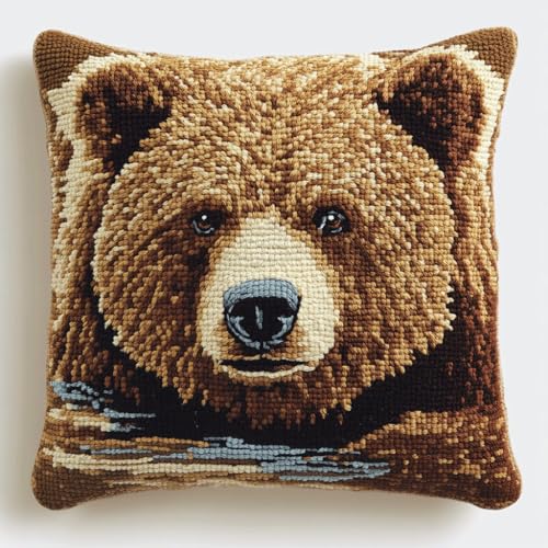 ASONGLINGO Knüpfkissen-Set, knüpfkissen knüpfset, Knüpfsets, Diy, Handgefertigtes Kissen, Häkelgarn, Stickset, Kissenbezug 43x43cm(Tier Bär) von ASONGLINGO