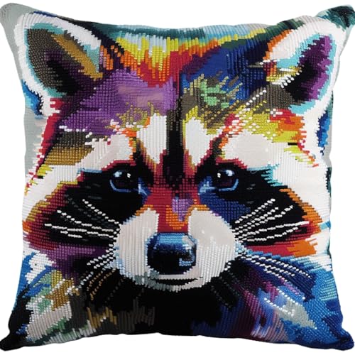 ASONGLINGO Latch Cushion Kit Tier Waschbär Embroidery Craft Kits for Beginners DIY Latch Hook Kit Rug Set with Printed Canvas 43x43cm ASONGLINGO Latch Cushion Kit Tier Waschbär Embroidery Craft Kits for Beginners DIY Latch Hook Kit Rug Set with Printed Canvas 43x43cm von ASONGLINGO