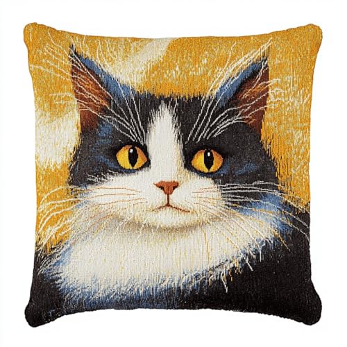 ASONGLINGO Latch Cushion Kits, Handmade Cross Stitch Latch Hook Cushion Cover Rug Sets with Pre-Printed Color Pattern Canvas Crochet Yarn Set 43x43cm(Tier Katze) von ASONGLINGO