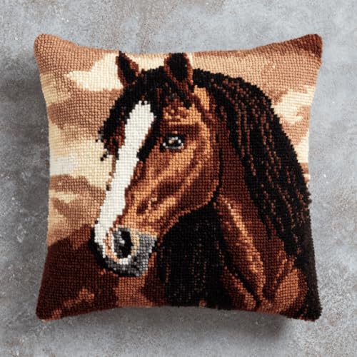 ASONGLINGO Latch Cushion Kits, Tier Pferd Cross Stitch Latch Hook Cushion Cover Rug Sets with Pre-Printed Color Pattern Canvas Crochet Yarn Set 43x43cm ASONGLINGO Latch Cushion Kits, Tier Pferd Cross Stitch Latch Hook Cushion Cover Rug Sets with Pre-Printed Color Pattern Canvas Crochet Yarn Set 43x43cm von ASONGLINGO