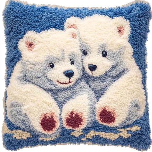 ASONGLINGO Latch Cushion Set, Latch Kits for Adults Knotting Set Cushion Craft Kits Cushion for Beginners for Sofa Home Decoration DIY Kissen Knüpfset 43X43cm(Cartoon-Eisbär) von ASONGLINGO