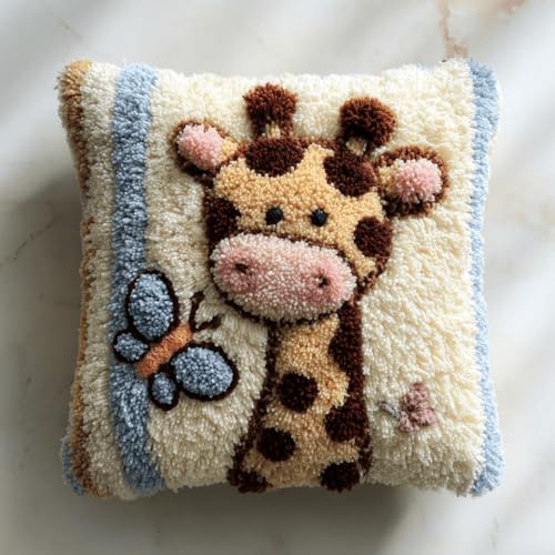 ASONGLINGO Latch Cushion Set, Tier Giraffe und Schmetterling Kreuzstich Knüpfkissen Zum Selber knüpfen Kissen Kits,Knüpfen DIY Dekokissen, Stickerei Knüpf-Sets 43 cm x 43cm ASONGLINGO Latch Cushion Set, Tier Giraffe und Schmetterling Kreuzstich Knüpfkissen Zum Selber knüpfen Kissen Kits,Knüpfen DIY Dekokissen, Stickerei Knüpf-Sets 43 cm x 43cm von ASONGLINGO