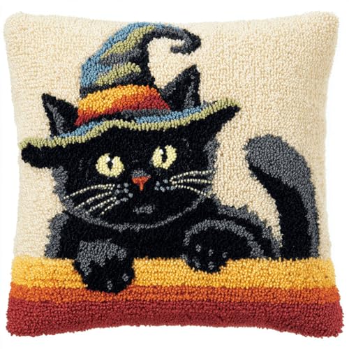 ASONGLINGO Latch Cushion Set, Tierische schwarze Katze Latch Kits Knotting Set Cushion Craft Kits Cushion for Beginners for Sofa Home Decoration DIY Kissen Knüpfset 43X43cm ASONGLINGO Latch Cushion Set, Tierische schwarze Katze Latch Kits Knotting Set Cushion Craft Kits Cushion for Beginners for Sofa Home Decoration DIY Kissen Knüpfset 43X43cm von ASONGLINGO