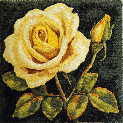 ASONGLINGO Latch Cushion Set Latch Hook Cushion Kit for Beginners or Adults for DIY Stickerei Knüpf-Sets 43x43cm(Gelbe Rose Blume) von ASONGLINGO