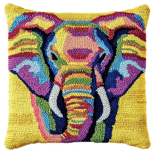 ASONGLINGO Latch Cushion Set Latch Hook Cushion Kit for Beginners or Adults for DIY Stickerei Knüpf-Sets 43x43cm(Tier Elefant) von ASONGLINGO
