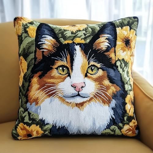 ASONGLINGO Latch Cushion Set Latch Hook Cushion Kit for Beginners or Adults for DIY Stickerei Knüpf-Sets 43x43cm(Tier Katze -a85) von ASONGLINGO