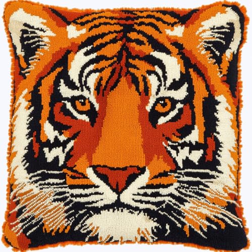 ASONGLINGO Latch Cushion Set Latch Hook Cushion Kit for Beginners or Adults for DIY Stickerei Knüpf-Sets 43x43cm(Tiertiger) von ASONGLINGO