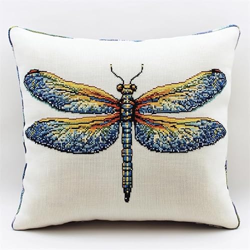 ASONGLINGO Latch Cushion Set Latch Thread Kits Knotting Cushion Craft Set Knüpfkissen Diy Knüpfset Knüpfhaken Knüpfen DIY Dekokissen 43x43cm(Cartoon-Libelle) von ASONGLINGO