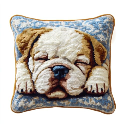 ASONGLINGO Latch Cushion Set Latch Thread Kits Knotting Cushion Craft Set Knüpfkissen Diy Knüpfset Knüpfhaken Knüpfen DIY Dekokissen 43x43cm(Tier Hund) von ASONGLINGO