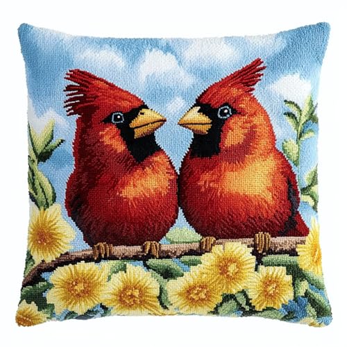 ASONGLINGO Latch Cushion Set Latch Thread Kits Knotting Cushion Craft Set Knüpfkissen Diy Knüpfset Knüpfhaken Knüpfen DIY Dekokissen 43x43cm(Tiere, Vögel und Blumen) von ASONGLINGO