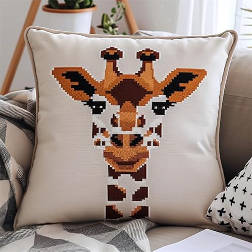 ASONGLINGO Latch Cushion Set Latch Thread Kits Knotting Cushion Craft Set Knüpfkissen Diy Knüpfset Knüpfhaken Knüpfen DIY Dekokissen 43x43cm(Tiergiraffe) von ASONGLINGO