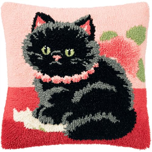 ASONGLINGO Latch Cushion Set Tierische schwarze Katze DIY Cross Stitch Latch Hook Cushion Cover Rug Sets with Pre-Printed Canvas Crochet Yarn Crafts 43x43cm ASONGLINGO Latch Cushion Set Tierische schwarze Katze DIY Cross Stitch Latch Hook Cushion Cover Rug Sets with Pre-Printed Canvas Crochet Yarn Crafts 43x43cm von ASONGLINGO