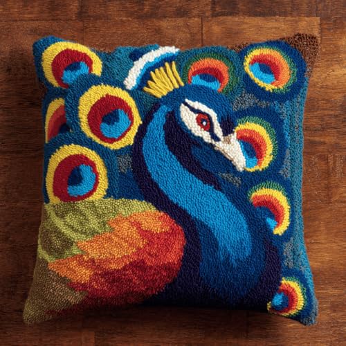 ASONGLINGO Latch Cushion Set Tierischer blauer Pfau DIY Cross Stitch Latch Hook Cushion Cover Rug Sets with Pre-Printed Canvas Crochet Yarn Crafts 43x43cm ASONGLINGO Latch Cushion Set Tierischer blauer Pfau DIY Cross Stitch Latch Hook Cushion Cover Rug Sets with Pre-Printed Canvas Crochet Yarn Crafts 43x43cm von ASONGLINGO
