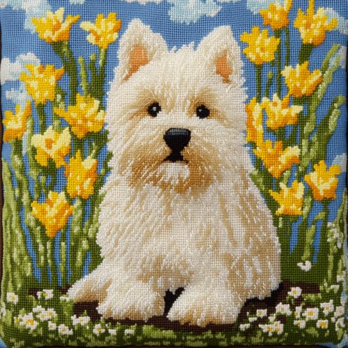 ASONGLINGO Latch Cushion Set for Homemade Cushion Covers,Crochet, Knüpfteppiche & Knüpfkissen 43x43cm(Tiere, Hunde und Blumen) von ASONGLINGO