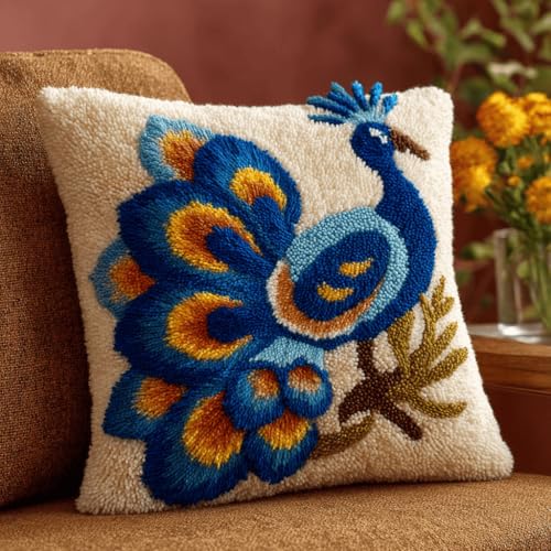 ASONGLINGO Latch Cushion for DIY Knotting Set Tierischer Pfau Latch Set Kreuzstich Knüpfkissen Zum Selber knüpfen Kissen Kit 43x43cm ASONGLINGO Latch Cushion for DIY Knotting Set Tierischer Pfau Latch Set Kreuzstich Knüpfkissen Zum Selber knüpfen Kissen Kit 43x43cm von ASONGLINGO
