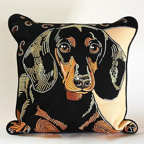 ASONGLINGO Latch Hook Cushion Kit, Latch Cushion Set for Beginners Adults, Diy Knüpfen Set Kissen Knüpfen Handarbeit 43x43cm(Tier Hund) von ASONGLINGO