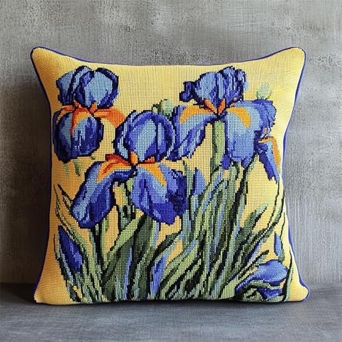 ASONGLINGO Latch Hook Cushion Set, Latch Cushion Set for Beginners Adults, DIY Knüpfteppiche & Knüpfkissen 43x43cm(Blaue Irisblüte) von ASONGLINGO