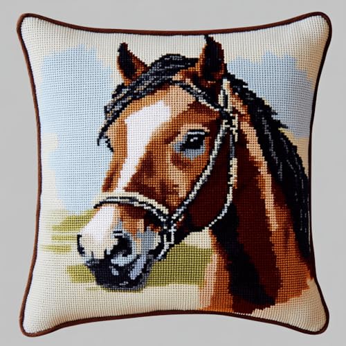 ASONGLINGO Latch Hook Cushion Set, Latch Cushion Set for Beginners Adults, DIY Knüpfteppiche & Knüpfkissen 43x43cm(Tier Pferd) von ASONGLINGO