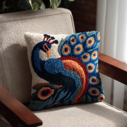 ASONGLINGO Latch Hook Cushion Set, Tierischer Pfau Latch Cushion Set for Beginners Adults, DIY Knüpfteppiche & Knüpfkissen 43x43cm ASONGLINGO Latch Hook Cushion Set, Tierischer Pfau Latch Cushion Set for Beginners Adults, DIY Knüpfteppiche & Knüpfkissen 43x43cm von ASONGLINGO