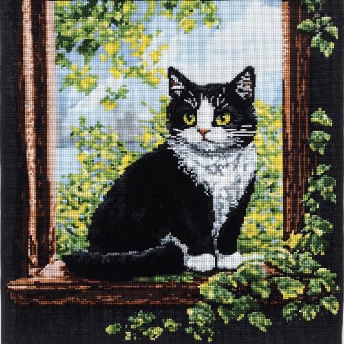 ASONGLINGO Latch Latch Cushion Kit Embroidery Craft Kits for Beginners DIY Latch Hook Kit Rug Set with Printed Canvas 43x43cm(Tier Katze -a22) von ASONGLINGO
