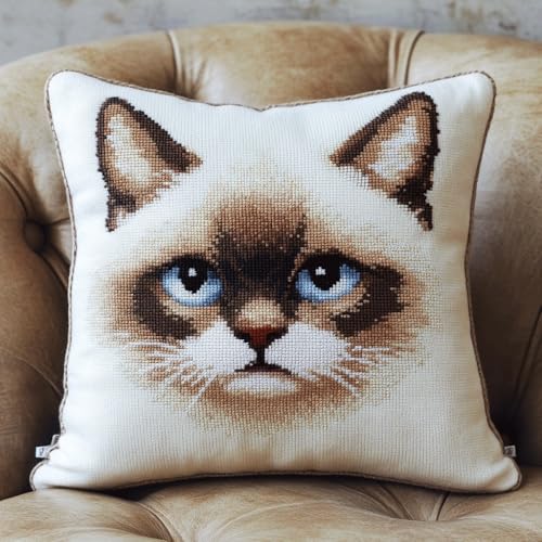ASONGLINGO Latch Latch Cushion Kit Embroidery Craft Kits for Beginners DIY Latch Hook Kit Rug Set with Printed Canvas 43x43cm(Tier Katze -a66) von ASONGLINGO