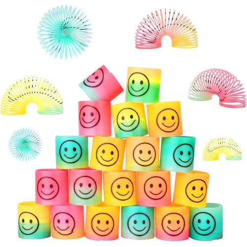ASPIRE UK Rainbow Springs – 36 x kleine Mini-Slinky-Smiley-Gesicht, Regenbogenfedern, Fidget-Partytütenfüller, Geschenke für Kinder, Pinata-Partygeschenk, Großpackungsparty-Spielzeug für Jungen, von ASPIRE UK