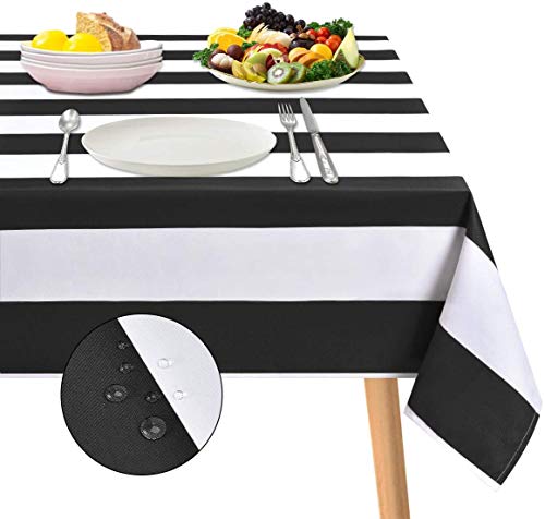 ASPMIZ Schwarz-weiß gestreifte Tischdecke für rechteckige Tische, geometrische Streifen, wasserdichte Polyester-Tischdecke für Küche, Esszimmer, Tischdecke, quadratisch, 140 x 140 cm von ASPMIZ